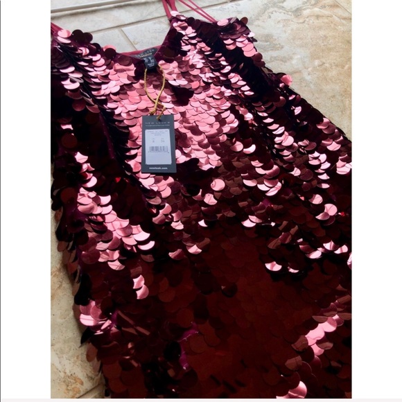 NWT New Look Burgundy Sequin Slip Dress Size 4 - Picture 6 of 8
